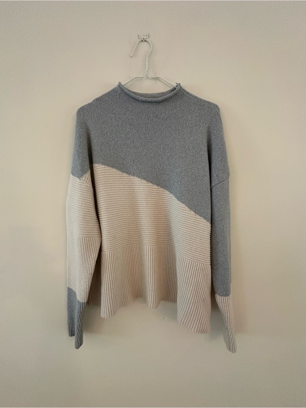 Gray and Cream Colorblock Turtleneck Sweater